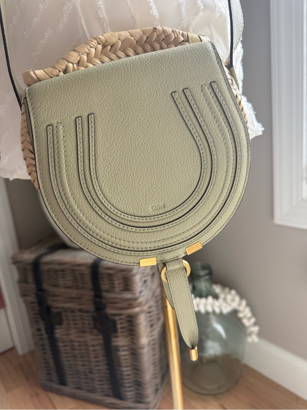 Chloe Small Marcie Saddle Bag in Light Sage